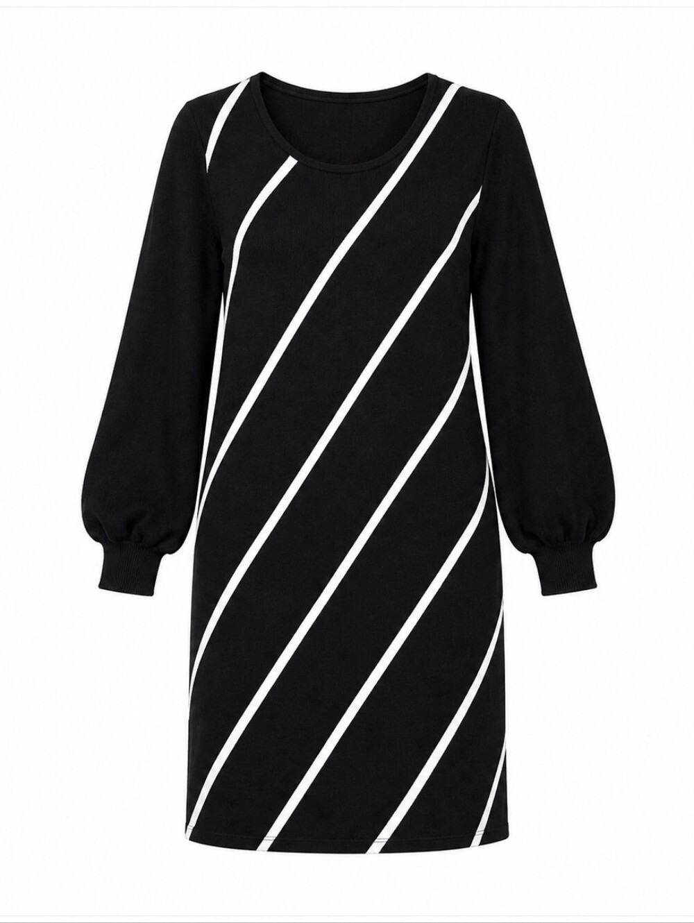 NINA‎ LEONARD | Black White Balloon Sleeve Scoop Neck Striped Sweater Dress | XL